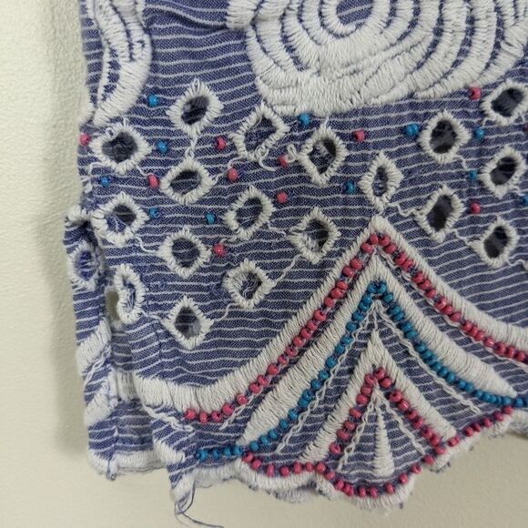 Talbots Blue Striped Embroidered Sleeveless Chambray Top Women's Small - Picture 3 of 7